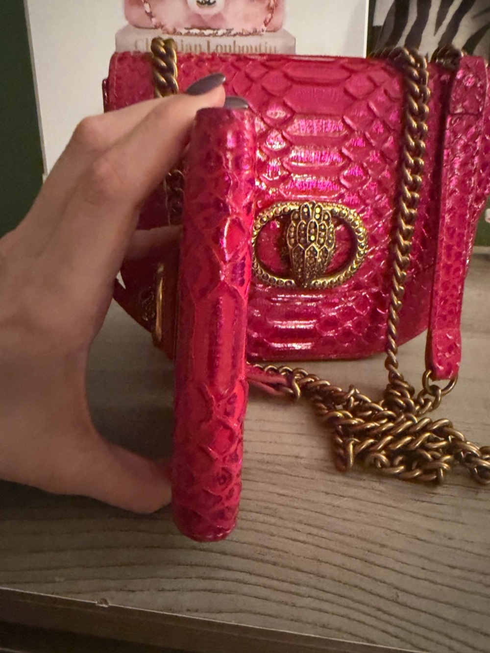 Kurt Geiger Hot Pink Snake-Embossed Crossbody & Wallet NWOT - Picture 6 of 14
